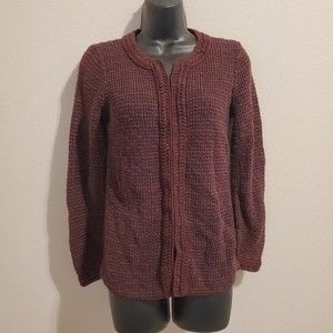 Peruvian Connection Burgundy chunky  Cable knit long sleeve hook Close cardigan